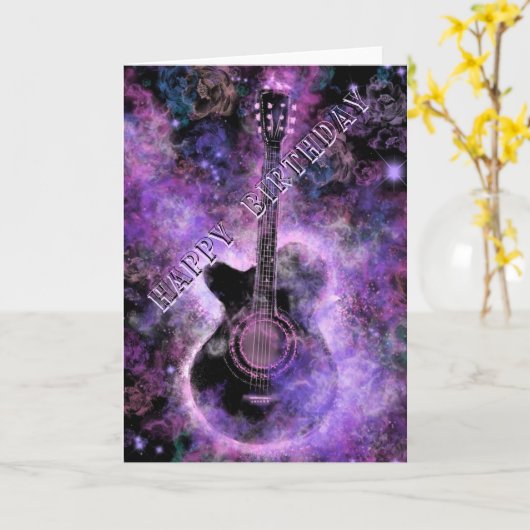 Muzikale Verjaardagskaart met Rockgitaar Kaart (Gele Bloem)