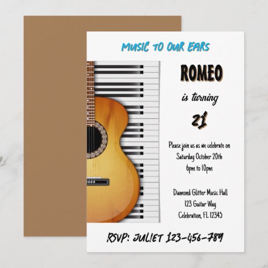 Muzikale verjaardagsuitnodiging kaart (Voorkant / Achterkant)