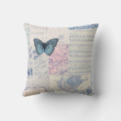 Muzikale vlindercollage in blauw en wit kussen (Achterkant)