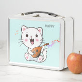Muzikale witte kat metalen lunchbox (In situ)