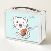 Muzikale witte kat metalen lunchbox (Achterkant)