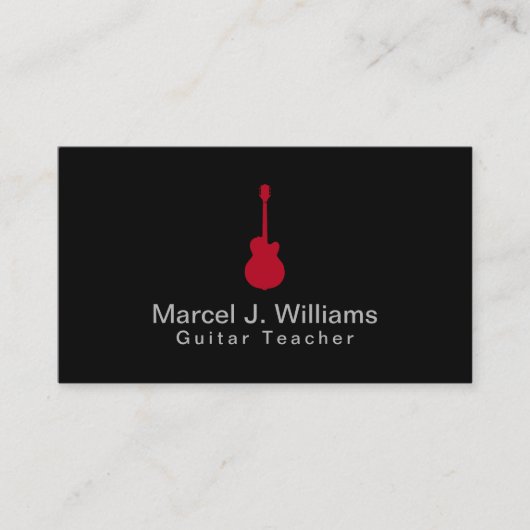 Muzikant Akoestische Rode Gitaar Modern Zwart Visitekaartje (Voorkant)