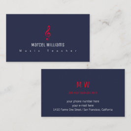Muzikant blauw visitekaartje met rode muzieknoot