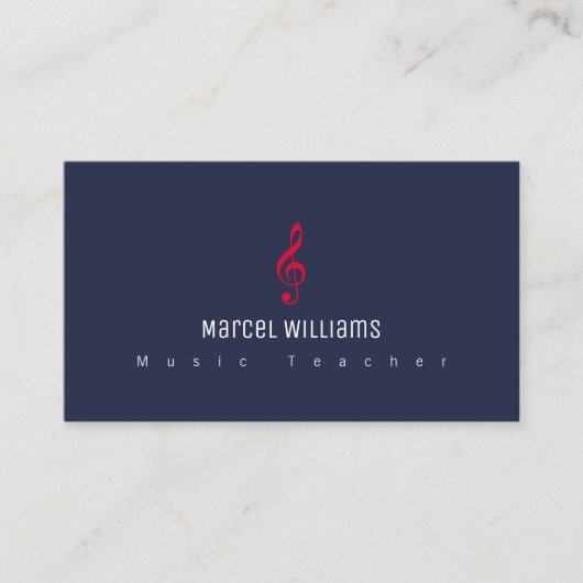 Muzikant blauw visitekaartje met rode muzieknoot (Voorkant)