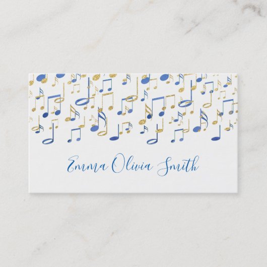 Muzikant Blue en Faux Gold folie Notes Visitekaartje (Voorkant)