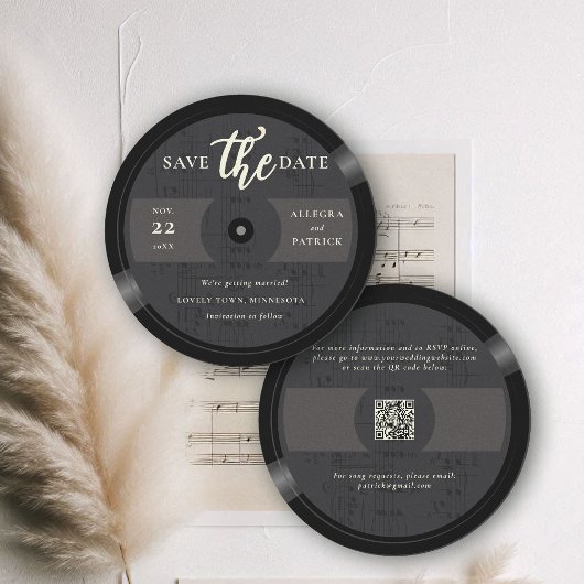 Muzikant bruiloft Save the Date Vinyl QR Code Zwar