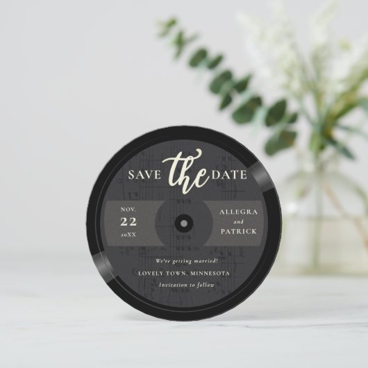 Muzikant bruiloft Save the Date Vinyl QR Code Zwar (Staand voorkant)