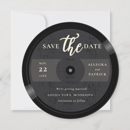 Muzikant bruiloft Save the Date Vinyl QR Code Zwar (Voorkant)