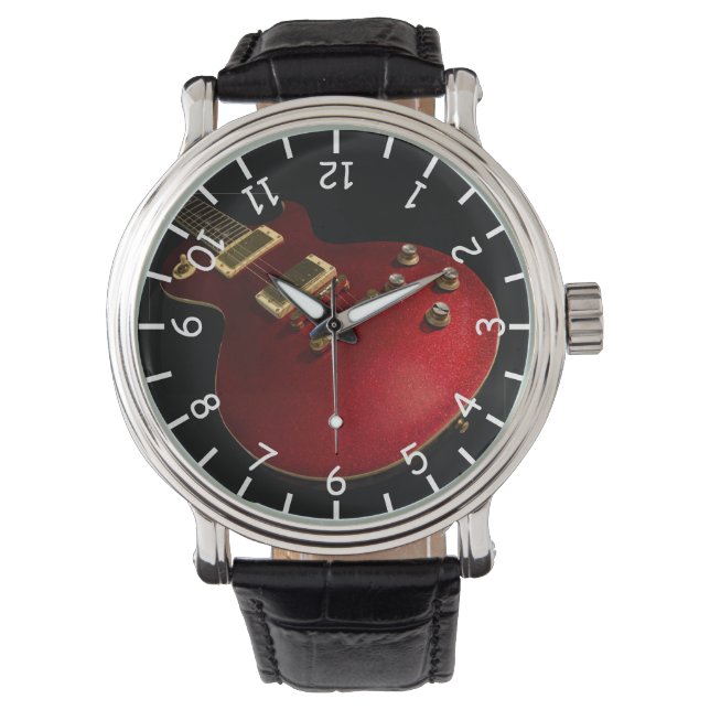 Muzikant Cool Red Sparkle elektrische rockgitaar Horloge (Voorkant)