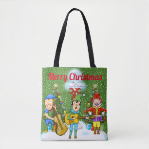 Muzikant Elves Kerst Canvas tas