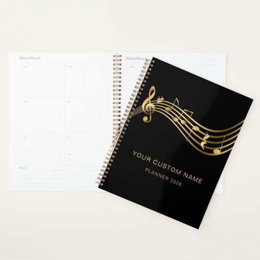 Muzikant Gold Musical Notes Elegant Custom Jaarlij Planner (Display)