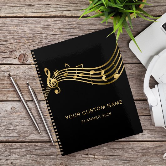 Muzikant Gold Musical Notes Elegant Custom Jaarlij Planner