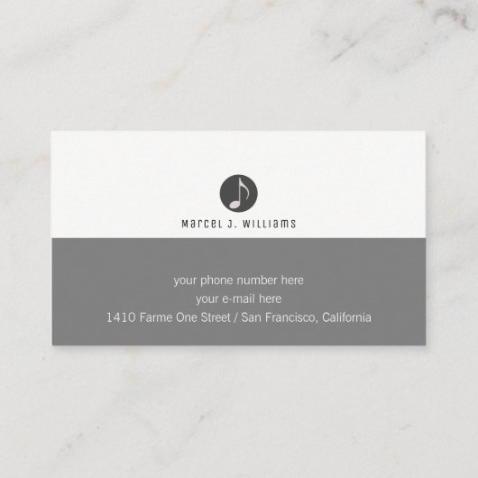 muzikant grijs visitekaartje met gitaar (Achterkant)