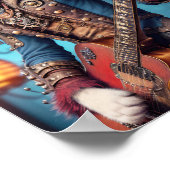 Muzikant kat in blu steampunk jurk spelen gitaar poster (Hoek)