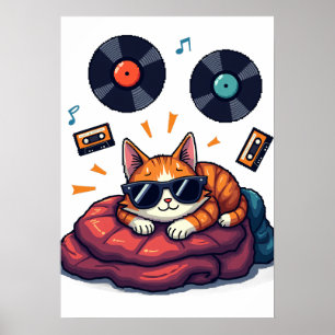 Muzikant Kat Vinyl Plaat Sticker Poster