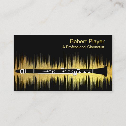 Muzikant Klarinet Speler Audio Gouden Geluidsgolve Visitekaartje (Voorkant)