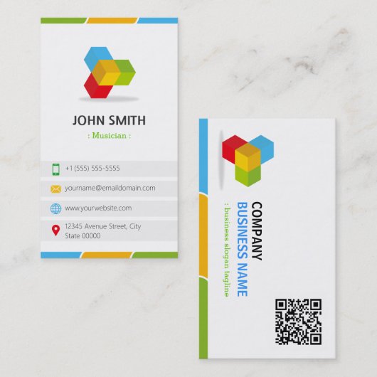 Muzikant - kleurrijk met QR-code Visitekaartje (Voorkant / Achterkant)