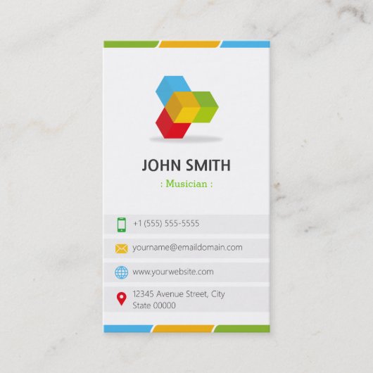 Muzikant - kleurrijk met QR-code Visitekaartje (Voorkant)