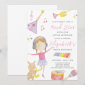 muzikant meisje verjaardag uitnodiging (Voorkant / Achterkant)