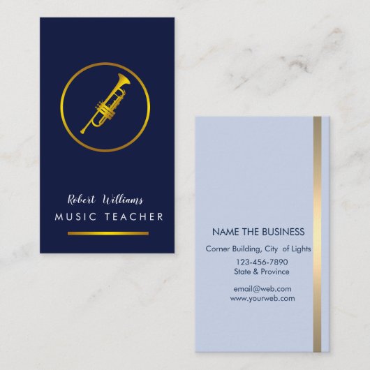 Muzikant met muziekTrumpet Gold Instrument Bass Ba Visitekaartje (Voorkant / Achterkant)