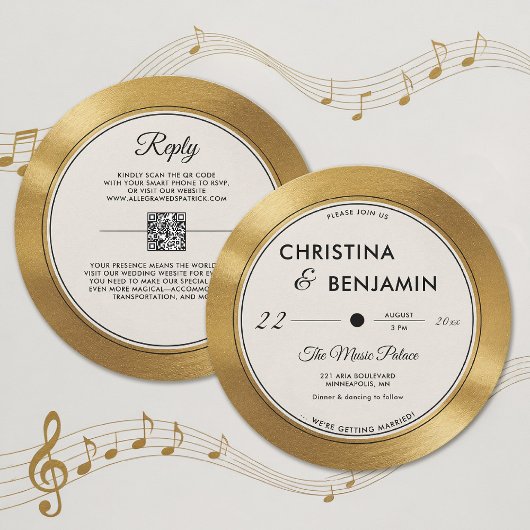Muzikant Modern Record Gold Vinyl Wedding Kaart
