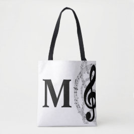 muzikant - monogram met drievoudig gespleten muzie tote bag