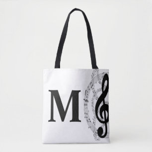 muzikant - monogram met drievoudig gespleten muzie tote bag