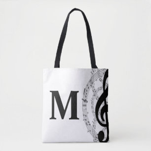 muzikant - monogram met drievoudig gespleten muzie tote bag