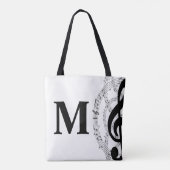 muzikant - monogram met drievoudig gespleten muzie tote bag (Achterkant)