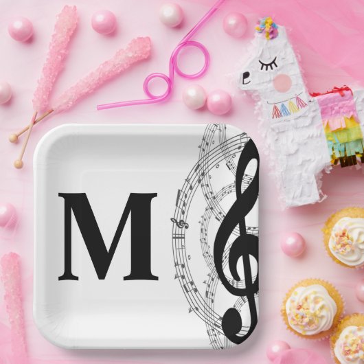 muzikant monogram vierkant papieren bordje (Feest)