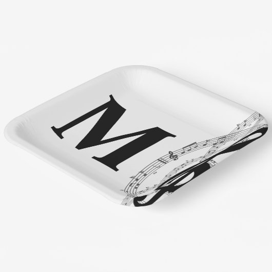 muzikant monogram vierkant papieren bordje (Gebogen)