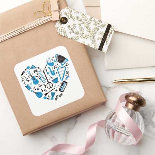 Muzikant Musical Instrument Heart Tool Vierkante Sticker (Geschenken)