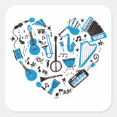 Muzikant Musical Instrument Heart Tool Vierkante Sticker (Voorkant)
