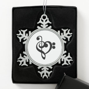 Muzikant Muziek Hart - Discant- en Bassleutel Tin Sneeuwvlok Ornament
