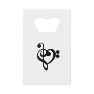 Muzikant Muziek Hart - Discant- en Basssleutel Creditkaart Flessenopener