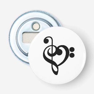Muzikant Muziek Hart - Diskant- en Bassleutel Button Flesopener