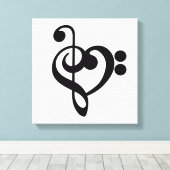 Muzikant Muziek Hart - Treble Bass Clef Canvas Afdruk (Insitu (Houten vloer))