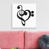 Muzikant Muziek Hart - Treble Bass Clef Canvas Afdruk (Insitu (Woonkamer))