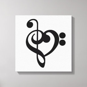 Muzikant Muziek Hart - Treble Bass Clef Canvas Afdruk