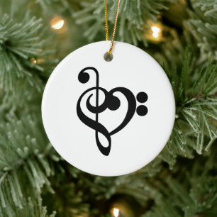 Muzikant Muziek Hart - Treble Bass Clef Keramisch Ornament