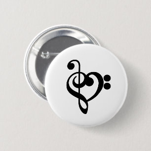 Muzikant Muziek Hart - Treble Bass Clef Ronde Button 5,7 Cm