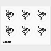Muzikant Muziek Hart - Treble Bass Clef Ronde Sticker (Vel)