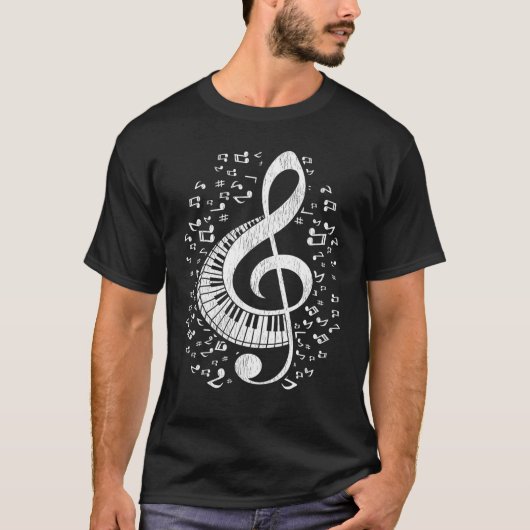 Muzikant Pianist Muzieknoten Keyboard Treble Clef T-shirt (Voorkant)