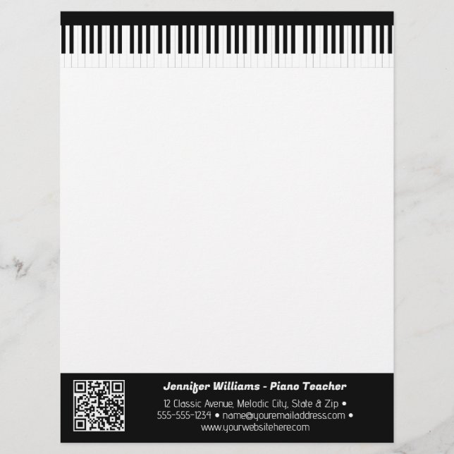 Muzikant Piano Keys Muziek Zakelijk QR Code Briefhoofd (Voorkant)