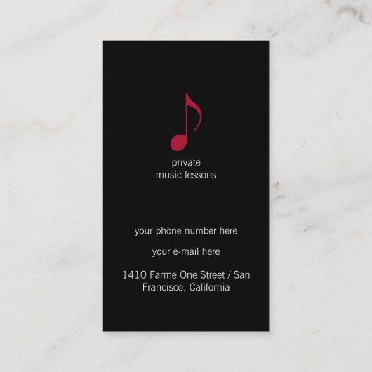 Muzikant Prof blk. Visitekaartje met muzieknoot (Achterkant)