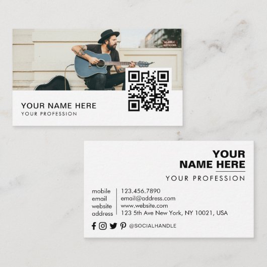 Muzikant QR Code Business Car Visitekaartje (Voorkant / Achterkant)