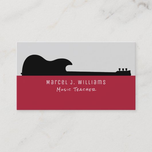 muzikant rood visitekaartje met zwarte gitaar (Voorkant)