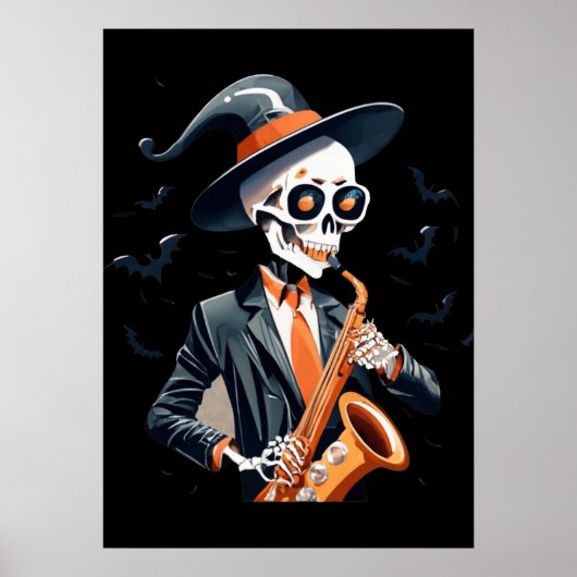 Muzikant Skelet Saxaphone Poster Muurdecoratie (Voorkant)