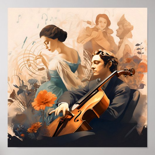 Muzikant spelen cello poster (Voorkant)