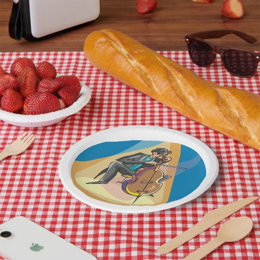 Muzikant spelen de chello papieren bordje